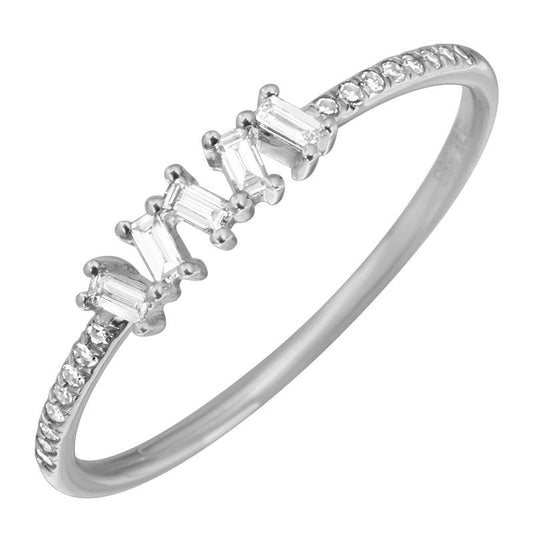 14k White Gold Asymmetric Baguettes Diamond Ring