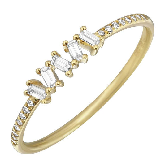 14k Yellow Gold Asymmetric Baguettes Diamond Ring