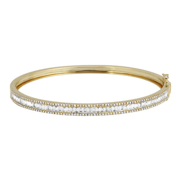 14k Yellow Gold Bordered Vertical Baguette Diamond Bangle