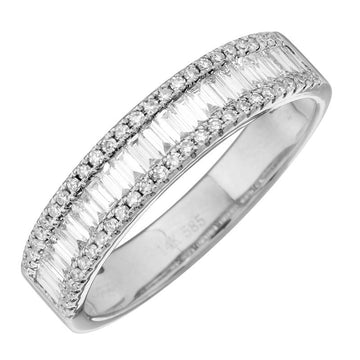 14k White Gold Baguette & Round Diamond Band .60ctw