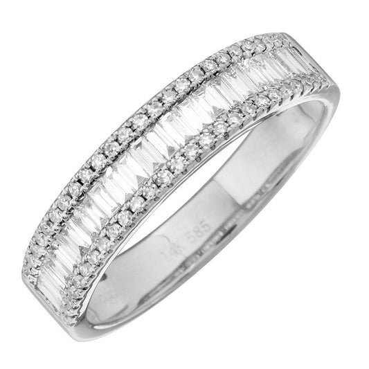 14k White Gold Baguette & Round Diamond Band .60ctw