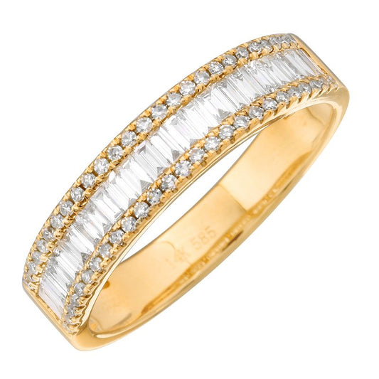 14k Yellow Gold Baguette & Round Diamond Band .60ctw