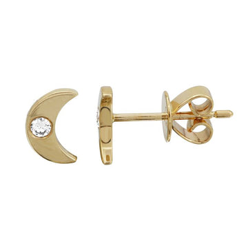 14k Yellow Gold Moon Diamond Stud Earrings