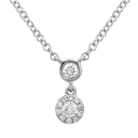 14k White Gold Diamond Bezel Halo Circle Necklace