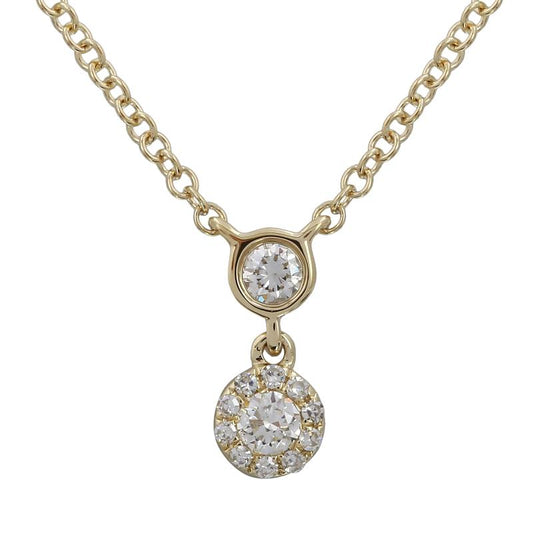 14k Yellow Gold Diamond Bezel Halo Circle Necklace