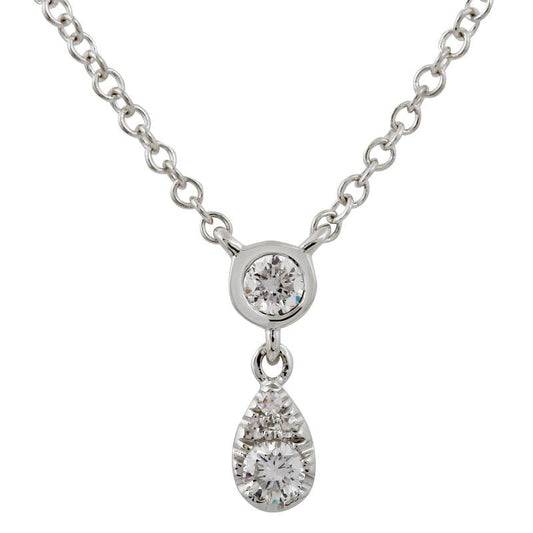 14k White Gold Diamond Bezel Dangling Pear Necklace