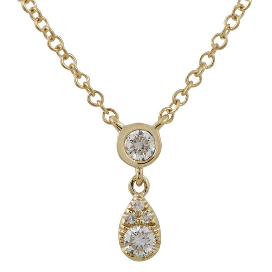 14k Yellow Gold Diamond Bezel Dangling Pear Necklace