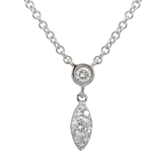 14k White Gold Diamond Bezel Dangling Marquise Necklace