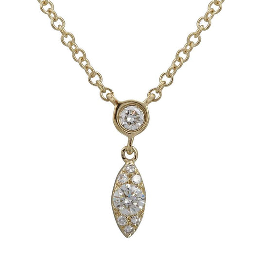 14k Yellow Gold Diamond Bezel Dangling Marquise Necklace