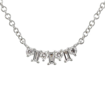 14k White Gold Baguette & Round Diamond Necklace