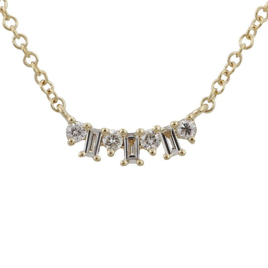 14k Yellow Gold Baguette & Round Diamond Necklace