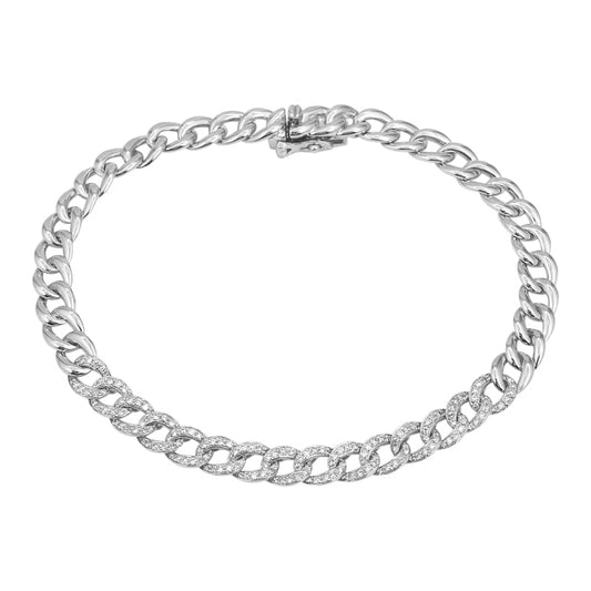 14k White Gold Diamond Cuban Link Bracelet