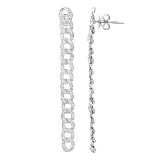 14k White Gold Diamond Cuban Link Dangling Earrings