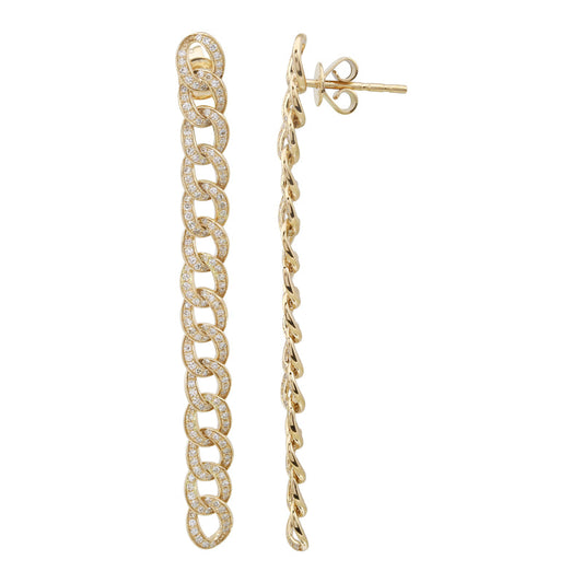 14k Yellow Gold Diamond Cuban Link Dangling Earrings