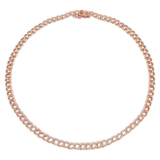 14k Rose Gold Front Diamond Cuban Link Necklace