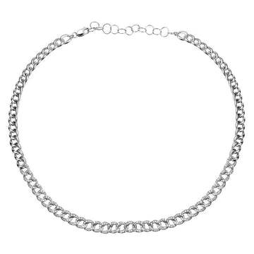 14k White Gold Diamond Cuban Link Choker Necklace