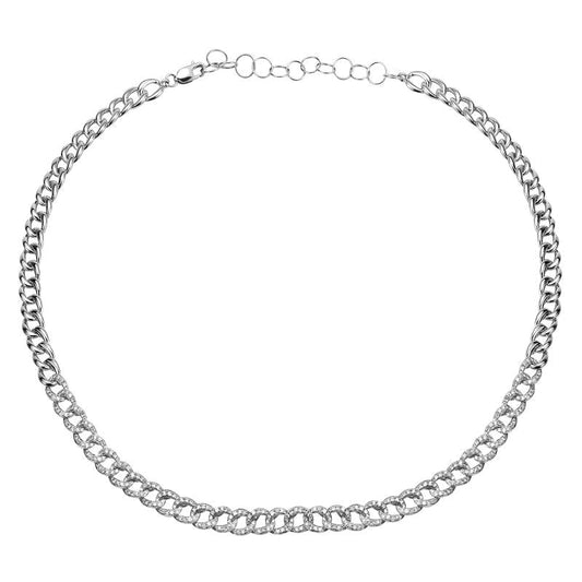 14k White Gold Front Diamond Cuban Link Necklace