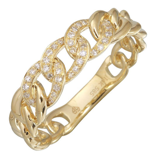 14k Yellow Gold Front Diamond Cuban Link Ring