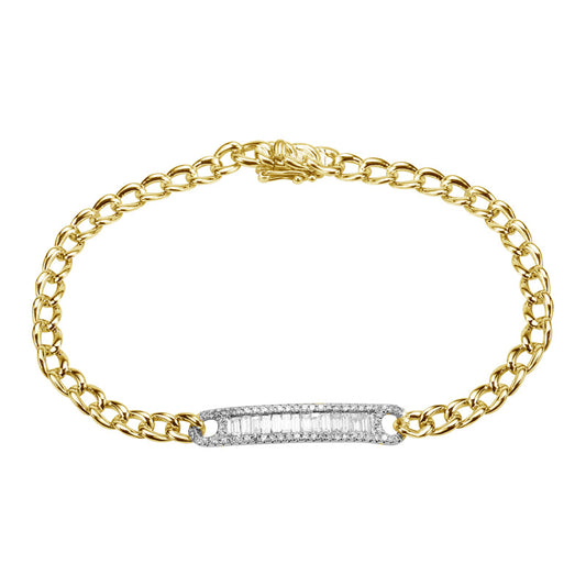 14k Two-Tone Yellow & White Gold Diamond Baguette Bar Bracelet