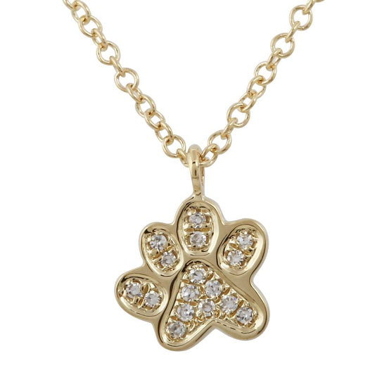 14k Yellow Gold Mini Dog Paw Diamond Necklace 7.5mm