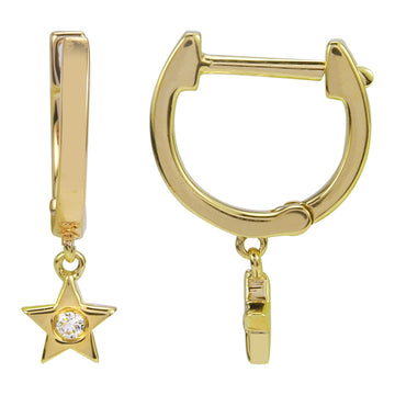 14k Yellow Gold Hanging Diamond Star Huggie Earrings