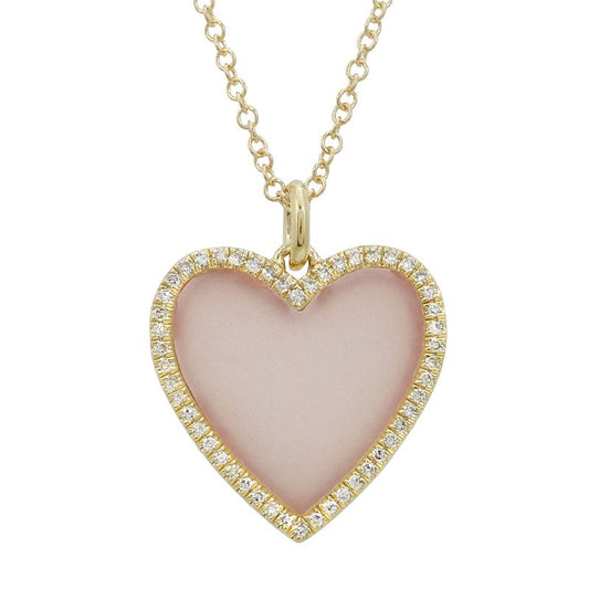 14k Yellow Gold Pink Opal Heart Diamond Necklace