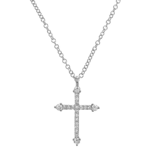 14k White Gold Diamond Cross Necklace 15mm