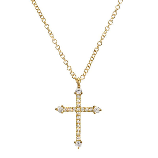 14k Yellow Gold Diamond Cross Necklace 15mm