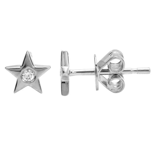 14k White Gold Mini Star Diamond Stud Earrings