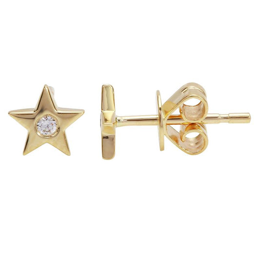 14k Yellow Gold Mini Star Diamond Stud Earrings