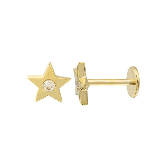 14k Yellow Gold Star Diamond Flat Back Earrings