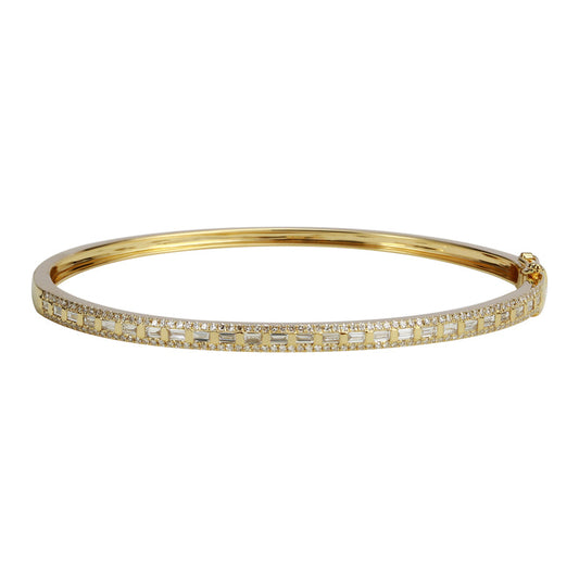 14k Yellow Gold Baguette Diamond Bangle 3mm