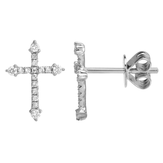 14k White Gold Cross Diamond Stud Earrings 12.5mm