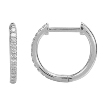 14k White Gold Dainty Diamond Huggie Earrings 11mm