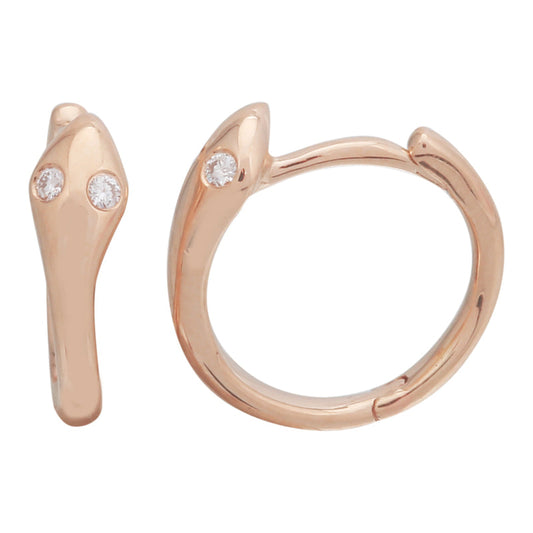 14k Rose Gold Snake Diamond Huggie Earrings