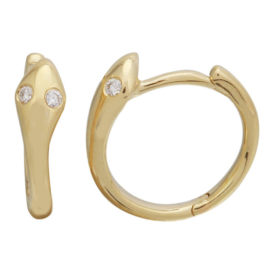 14k Yellow Gold Snake Diamond Huggie Earrings 11mm