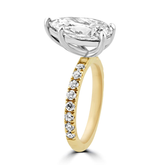 14k Yellow Gold 4.00ct Lab Grown Pear Diamond Band Engagement Ring