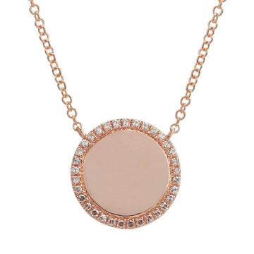 14k Rose Gold Disc Diamond Halo Necklace 12mm