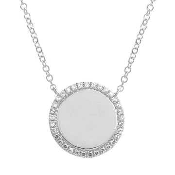 14k White Gold Disc Diamond Halo Necklace 12mm