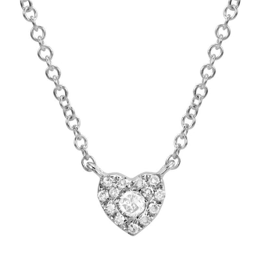 14k White Gold Mini Diamond Heart Necklace