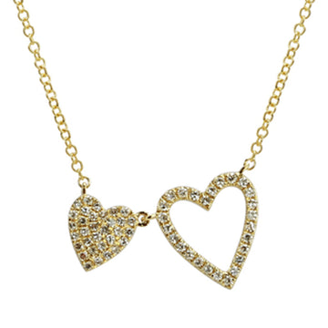 14k Yellow Gold Big & Little Diamond Heart Necklace