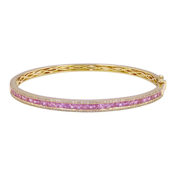 14k Yellow Gold Pink Sapphire Diamond Bangle