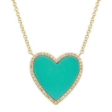 14k Yellow Gold Turquoise Heart Diamond Necklace 15mm