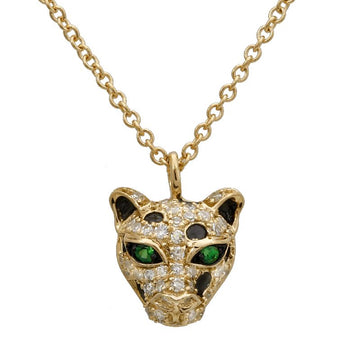 14k Yellow Gold Green Eye Diamond Panther Necklace