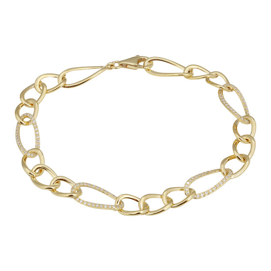 14k Yellow Gold Wide Link Diamond Bracelet