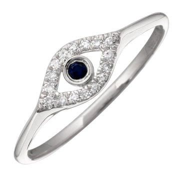 14k White Gold Sapphire Evil Eye Diamond Ring