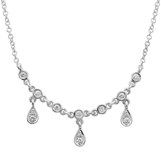 14k White Gold Pear Shape Diamond Bezels Necklace