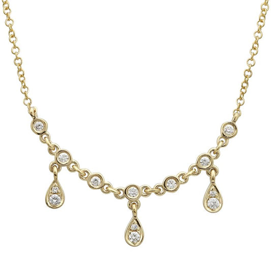 14k Yellow Gold Pear Shape Diamond Bezels Necklace