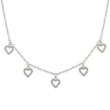 14k White Gold Dangling Open Hearts Diamond Necklace