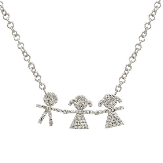 14k White Gold Boy-Girl-Girl Diamond Necklace